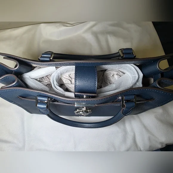 Michael Kors Leather Hamilton Medium Satchel & Crossbody- Navy  NWT Retails $558 - Picture 10 of 11